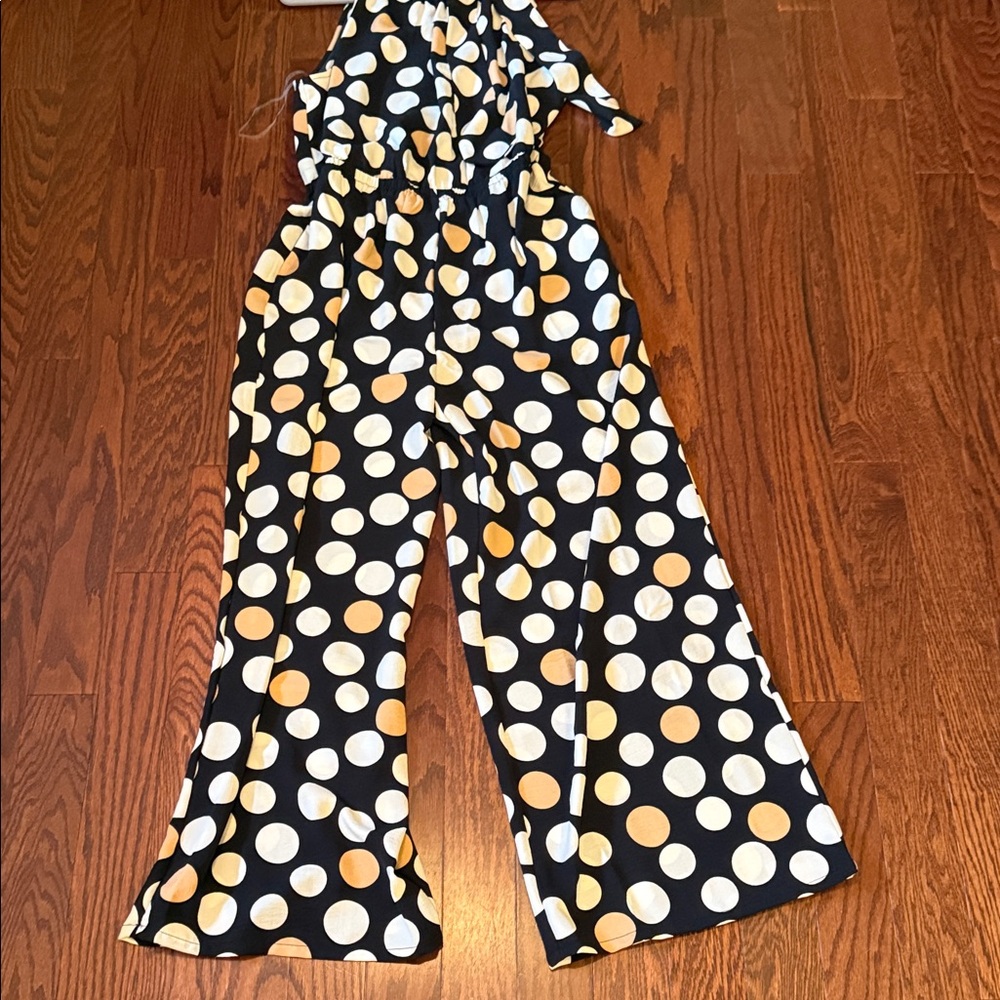 Stylish Polka Dot Jumpsuit - Black and Gold